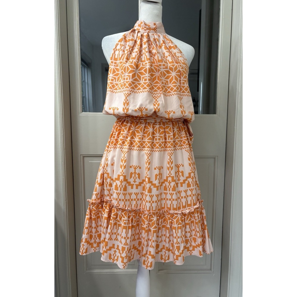 BTFBM Halter Dress Size Small Viscose Open Back Belted Aztec Print